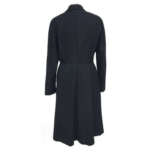 705 - Fine black wool 1950s princess coat with black silk lining, in very good condition (size 10-12 appro... 