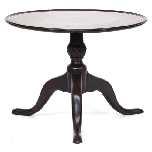 500 - A 19th century mahogany tripod table, the top with moulded rim on wrythen carved pedestal and three ... 