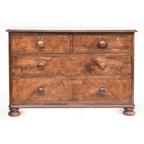 478 - A late 19th Century walnut chest with two short over two long cockbeaded drawers on bun feet, 112cm ... 