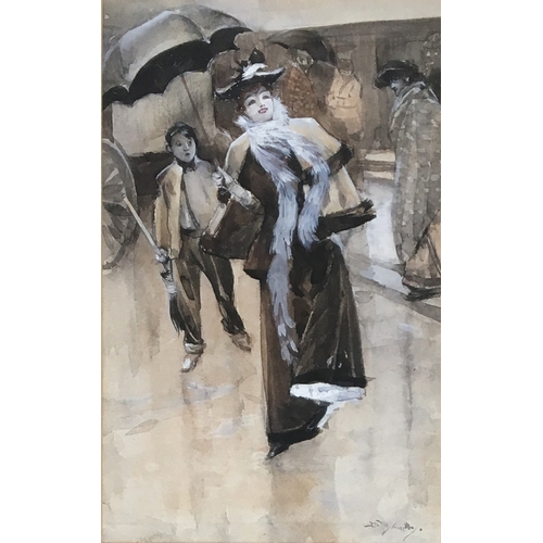 336 - Dudley Hardy (1867-1922), society lady with umbrella, watercolour and gouache, signed lower right, 2... 