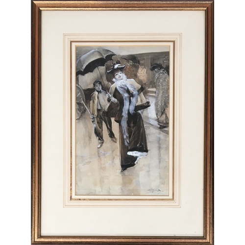 336 - Dudley Hardy (1867-1922), society lady with umbrella, watercolour and gouache, signed lower right, 2... 