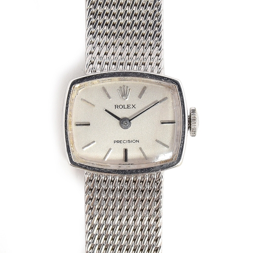 545 - A ROLEX PRECISION 9CT WHITE GOLD LADIES BRACELET WATCH
Dated 1969, ref. 37049, silvered dial with ap... 