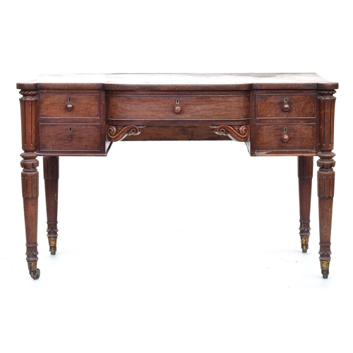 484 - A William IV mahogany writing desk by M. Willson of 68 Great Queen Street, single bowed drawer flank... 