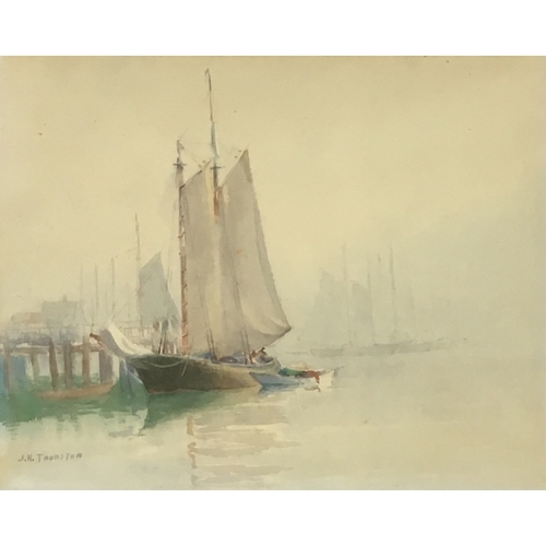 331 - JK Thurston, 19th century watercolour of boats in a harbour, signed lower left, 25x32cm