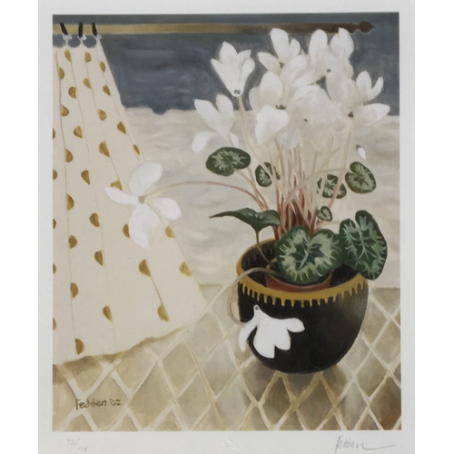 300 - After Mary Fedden (British, 1915-2012), 'White Cyclamen 2002', giclee print, numbered 73/75, signed ... 