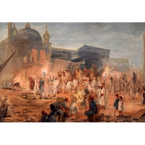 330 - William Simpson, 1823 - 1899, Travellers with Egyptian Merchants at Port Faud, signed, pencil and wa... 