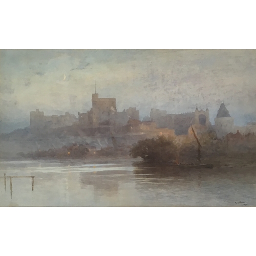 328 - Howard Gull Stormont (1844-1923), Evening 'Windsor Castle from the Thames', watercolour, signed and ... 