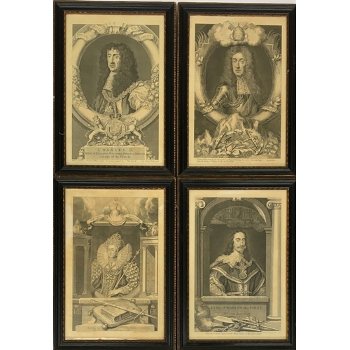 312 - Five 18th century engravings of British monarchs by George Vertue, Charles I, Charles II, James I, J... 