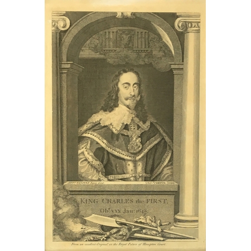 312 - Five 18th century engravings of British monarchs by George Vertue, Charles I, Charles II, James I, J... 