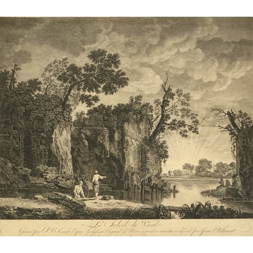 314 - After Jean Pillement, 'Le Soleil le Vant', 18th century engraving, 38x44.5cm