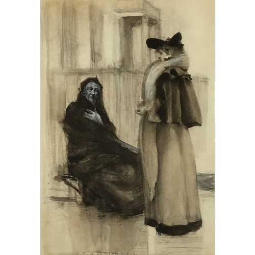 337 - Dudley Hardy RI, ROI, RBA, RMS, PS (1867-1922), two watercolours, elegant woman and elderly lady, co... 