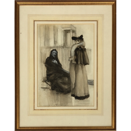 337 - Dudley Hardy RI, ROI, RBA, RMS, PS (1867-1922), two watercolours, elegant woman and elderly lady, co... 