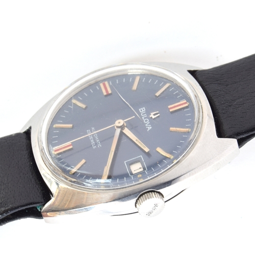 579 - A BULOVA GENTLEMAN'S STEEL AUTOMATIC WRIST WATCH WITH DATE
Dated 1969, ref. 775, blue dial, double b... 