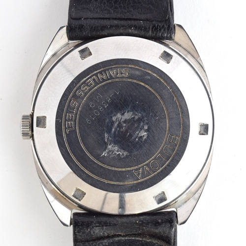 579 - A BULOVA GENTLEMAN'S STEEL AUTOMATIC WRIST WATCH WITH DATE
Dated 1969, ref. 775, blue dial, double b... 