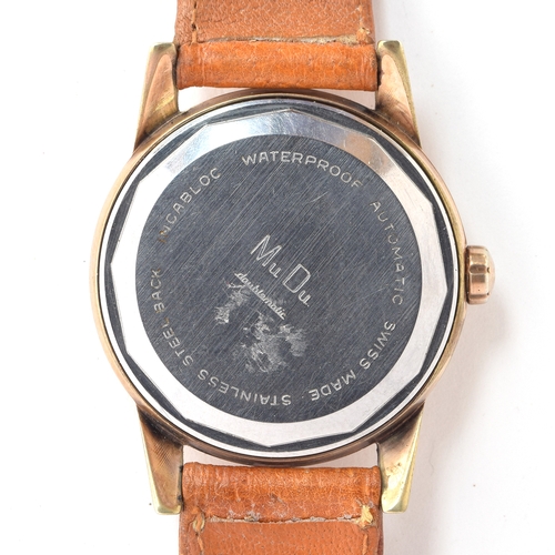 660 - A MUDU STEEL AND GOLD PLATED DOUBLEMATIC GENTLEMAN'S WRIST WATCH WITH DATE
Circa 1950s, silk effect ... 