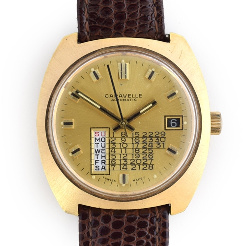 580 - A CARAVELLE GENTLEMAN'S STEEL AND GOLD PLATED AUTOMATIC DAY DATE WRIST WATCH
Circa 1960s, ref. 7540-... 