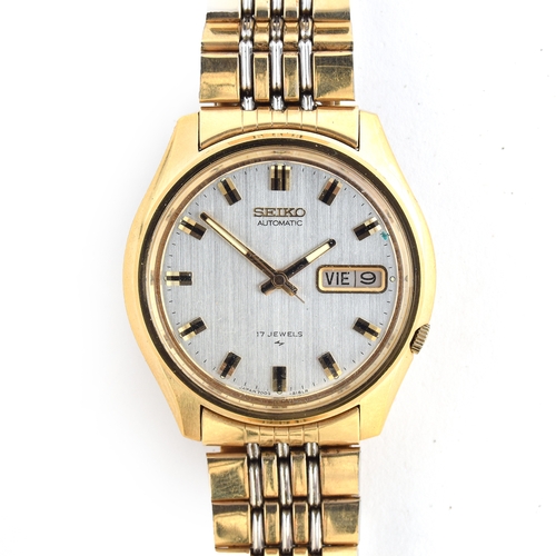 640 - A SEIKO AUTOMATIC DAY DATE GENTLEMAN'S GOLD PLATED STEEL WATCH
Circa 1970s, diameter 36mm, on a Seik... 