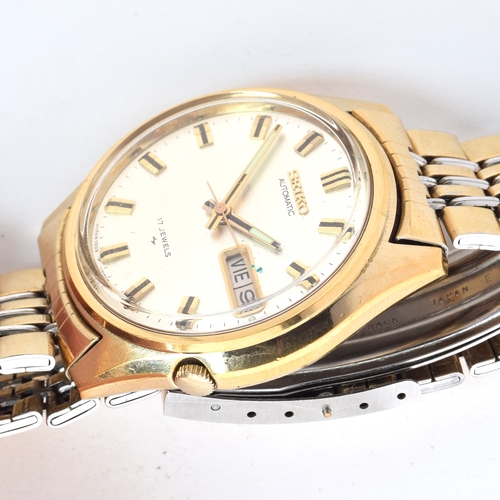 640 - A SEIKO AUTOMATIC DAY DATE GENTLEMAN'S GOLD PLATED STEEL WATCH
Circa 1970s, diameter 36mm, on a Seik... 