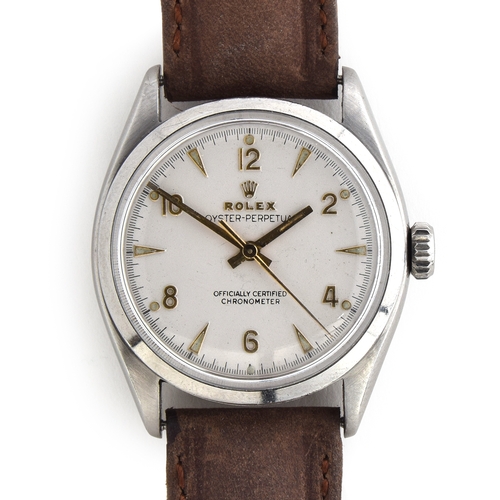 548 - A ROLEX OYSTER PERPETUAL STEEL BUBBLE BACK GENTLEMAN'S WRIST WATCH
Circa 1950s, ref. 6084, cream dia... 