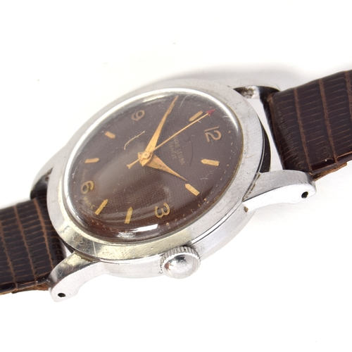 616 - A FAVRE LEUBA STEEL GENTLEMAN'S WRIST WATCH
Circa 1950s, brown textured dial with Arabic numerals on... 