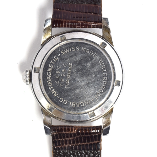 616 - A FAVRE LEUBA STEEL GENTLEMAN'S WRIST WATCH
Circa 1950s, brown textured dial with Arabic numerals on... 