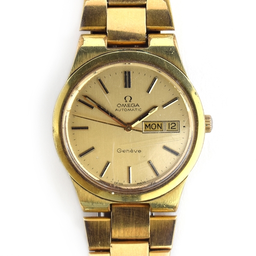 521 - AN OMEGA GENEVE GOLD PLATED AUTOMATIC DAY DATE GENTLEMAN'S WRIST WATCH
Circa 1970s, champagne dial, ... 