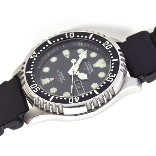 703 - A CITIZEN PRO MASTER STAINLESS STEEL DIVERS AUTOMATIC WRIST WATCH 
Circa 1990s black face, luminous ... 