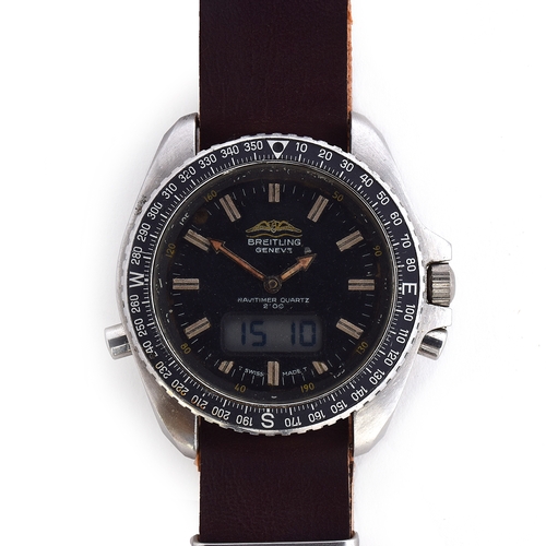 568 - A BREITLING STAINLESS STEEL QUARTZ NAVITIMER WRIST WATCH 
CIRCA 1970s, raised double baton marker, a... 