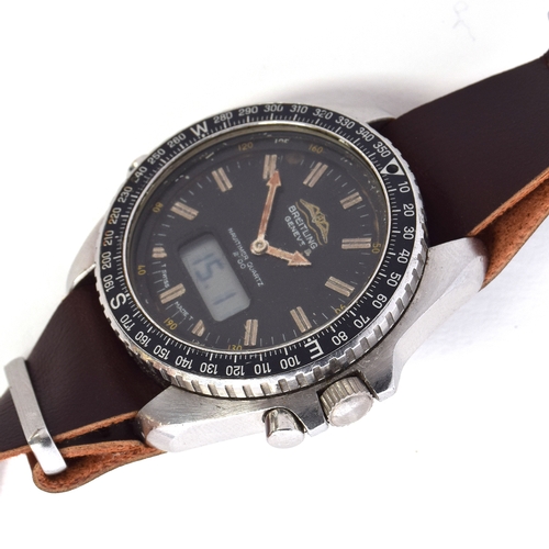 568 - A BREITLING STAINLESS STEEL QUARTZ NAVITIMER WRIST WATCH 
CIRCA 1970s, raised double baton marker, a... 