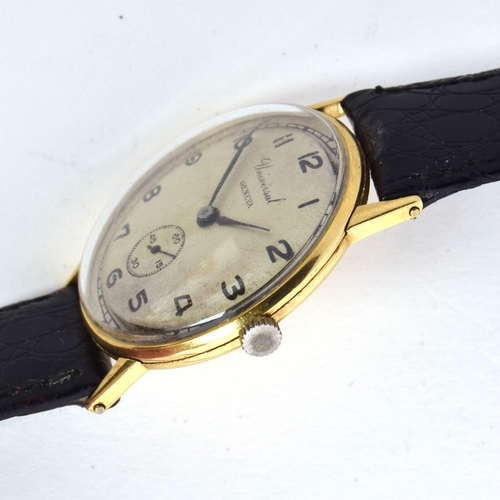 569 - A UNIVERSAL GENEVE 18CT GOLD GENT'S WRIST WATCH 
Circa 1950s, cream two-tier dial, Arabic, subsidiar... 