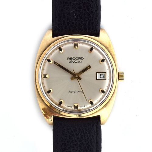 570 - A RECORD DELUXE 9CT GOLD HIGH BEAT AUTOMATIC DATE WRIST WATCH 
Circa 1960s, silvered dial, raised do... 