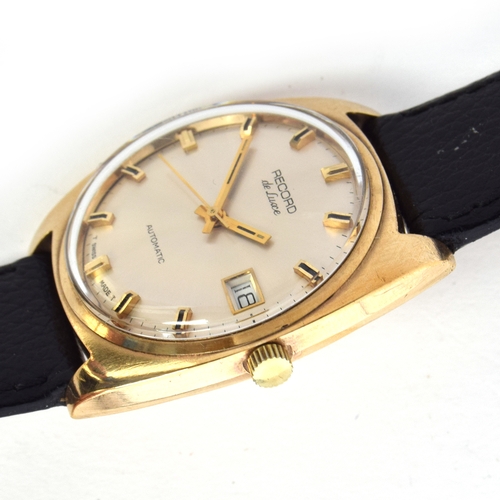 570 - A RECORD DELUXE 9CT GOLD HIGH BEAT AUTOMATIC DATE WRIST WATCH 
Circa 1960s, silvered dial, raised do... 