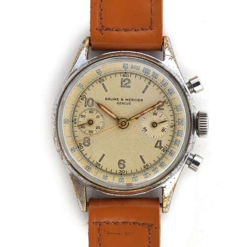 571 - A BAUME AND MERCIER STEEL AND CHROME PLATED CHRONOGRAPH WRIST WATCH
Circa 1950s, cream dial, painted... 