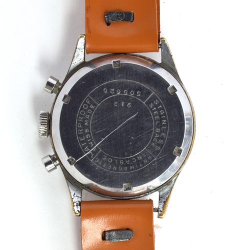 571 - A BAUME AND MERCIER STEEL AND CHROME PLATED CHRONOGRAPH WRIST WATCH
Circa 1950s, cream dial, painted... 