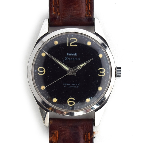 707 - AN HMT FAWAN GENTLEMAN'S STEEL WATCH
Circa 1950s, black dial with Arabic numerals on quarters, screw... 