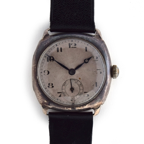 627 - A SMITHS SILVER GENTLEMAN'S WRIST WATCH
Dated 1938, engine turned dial with Arabic numerals, Breguet... 