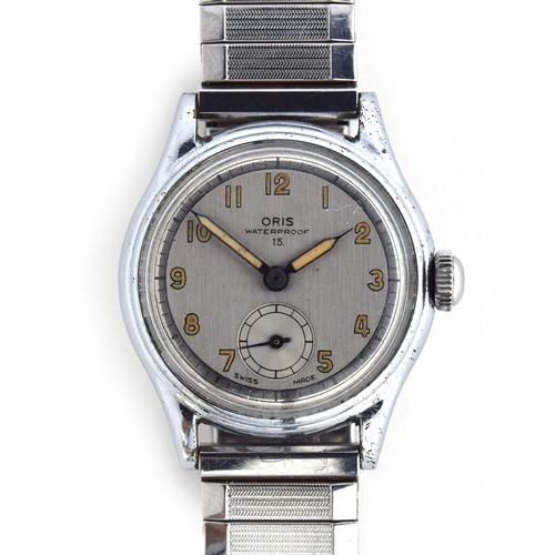 708 - AN ORIS GENTLEMAN'S STEEL WRIST WATCH
Circa 1950s, silvered dial with luminous Arabic numbers and lu... 