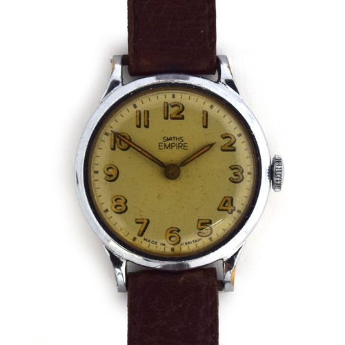 635 - A SMITHS EMPIRE GENT'S CHROME PLATED WATCH
Circa 1950s, white face with luminous Arabic numerals, wi... 