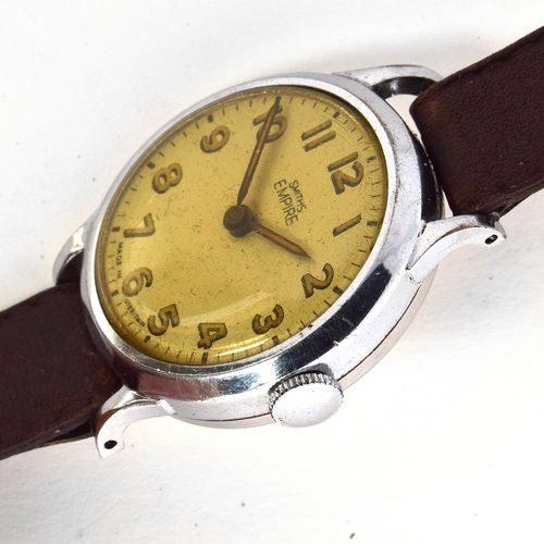 635 - A SMITHS EMPIRE GENT'S CHROME PLATED WATCH
Circa 1950s, white face with luminous Arabic numerals, wi... 