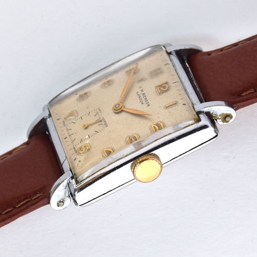 710 - A BENSON GENTLEMAN'S STEEL WATCH
Circa 1950s, white dial with raised Arabic numbers
Movement: 17J ma... 