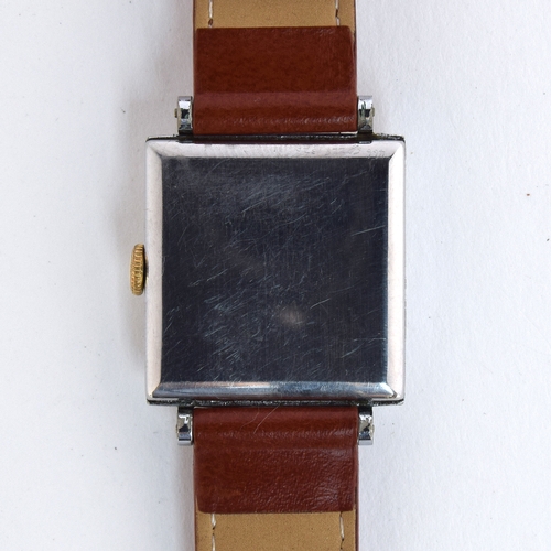 710 - A BENSON GENTLEMAN'S STEEL WATCH
Circa 1950s, white dial with raised Arabic numbers
Movement: 17J ma... 