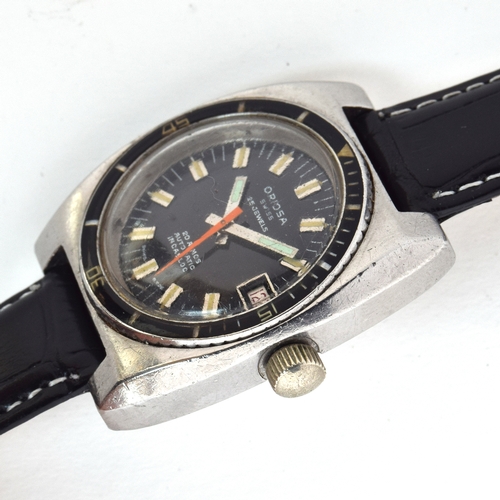 711 - AN ORIOSA GENTLEMAN’S STEEL AUTOMATIC DIVER’S STYLE WRIST WATCH
Circa 1960s, black dial with raised ... 