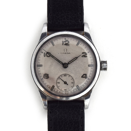 531 - AN OMEGA GENTLEMAN'S STAINLESS STEEL WRIST WATCH
Circa 1930s, ref. 2165, silvered dial with Arabic n... 