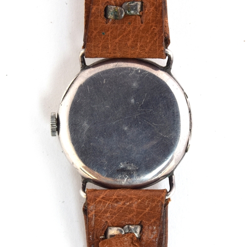 532 - AN OMEGA SILVER GENTLEMAN'S WRIST WATCH
Circa 1920s, white dial with painted Arabic numerals
Movemen... 