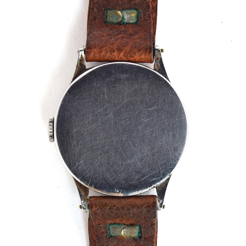 533 - AN OMEGA GENTLEMAN'S STEEL MECHANICAL WRIST WATCH
Circa 1930s, silvered dial with painted Arabic num... 