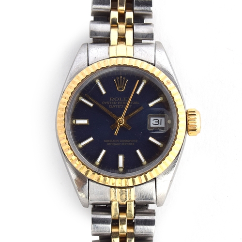 551 - A ROLEX LADIES DATEJUST STEEL AND GOLD WATCH
Circa 1970s, ref. 6917, blue dial with raised gold and ... 