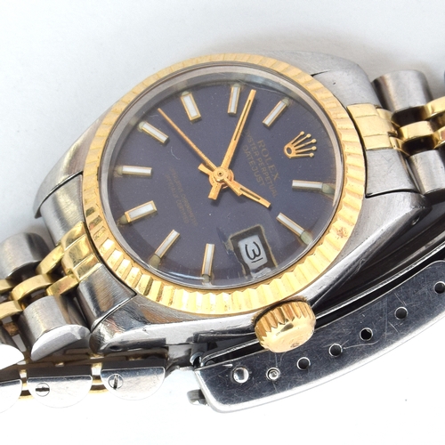 551 - A ROLEX LADIES DATEJUST STEEL AND GOLD WATCH
Circa 1970s, ref. 6917, blue dial with raised gold and ... 