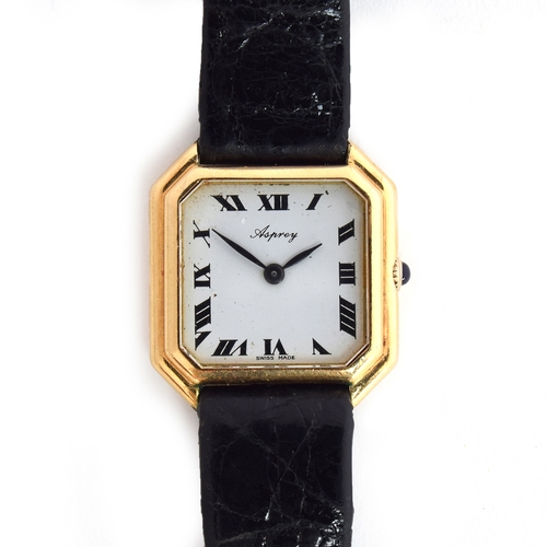 670 - AN APSREYS 18CT GOLD LADIES MECHANICAL WATCH
Circa 1970s, white dial with black Roman numerals and b... 