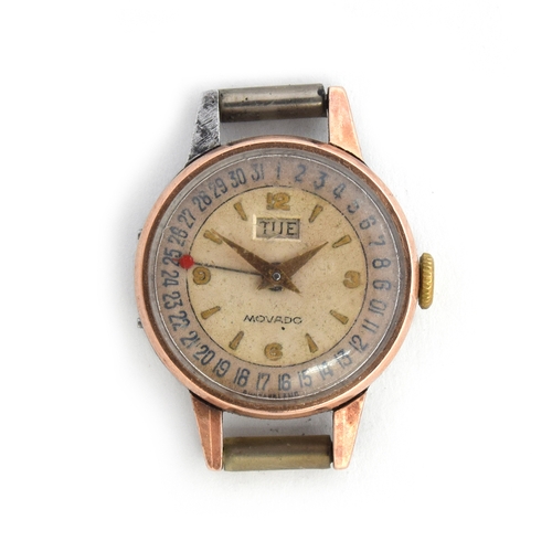 612 - A MOVADO STEEL AND ROSE GOLD TRIPLE CALENDAR LADIES WATCH (AF)
Circa 1950s, diameter 20mm