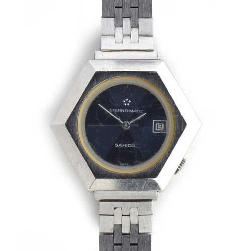 713 - AN ETERNA-MATIC SAHIDA LADIES HEXAGONAL AUTOMATIC WATCH
Circa 1960s, screw back case, width 30mm, on... 